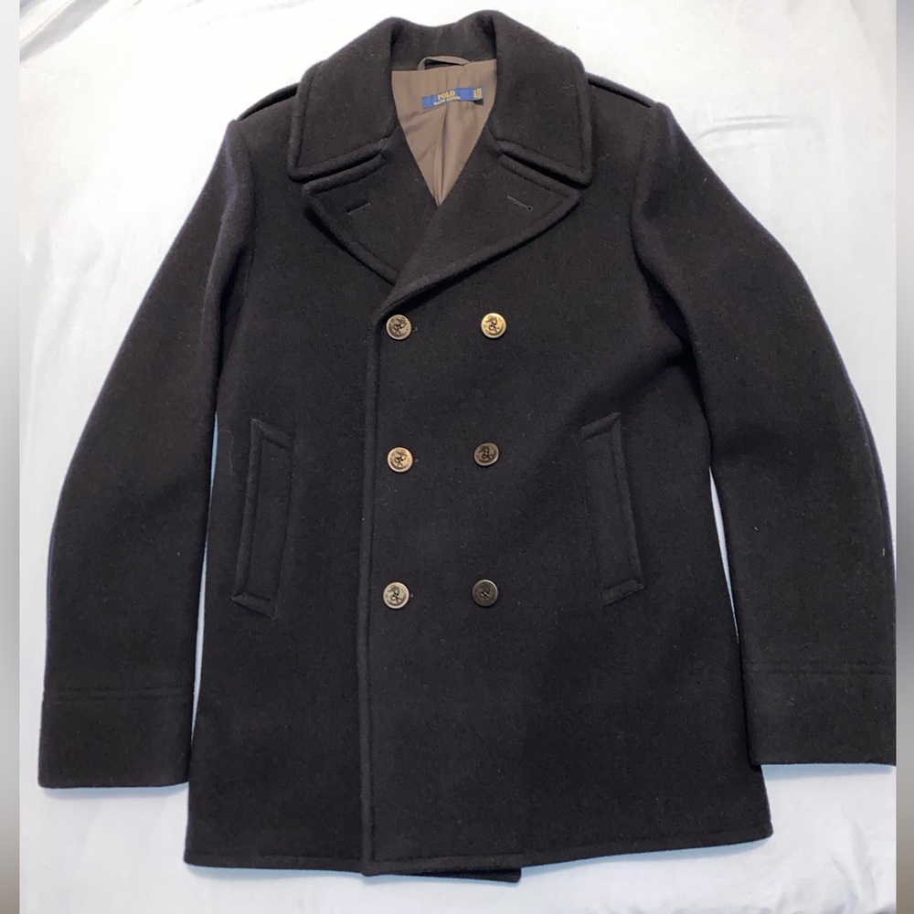 Polo Ralph Lauren Polo Wool-Blend Melton Peacoat Jacket Men’s 42L Navy Blue - Picture 4 of 14